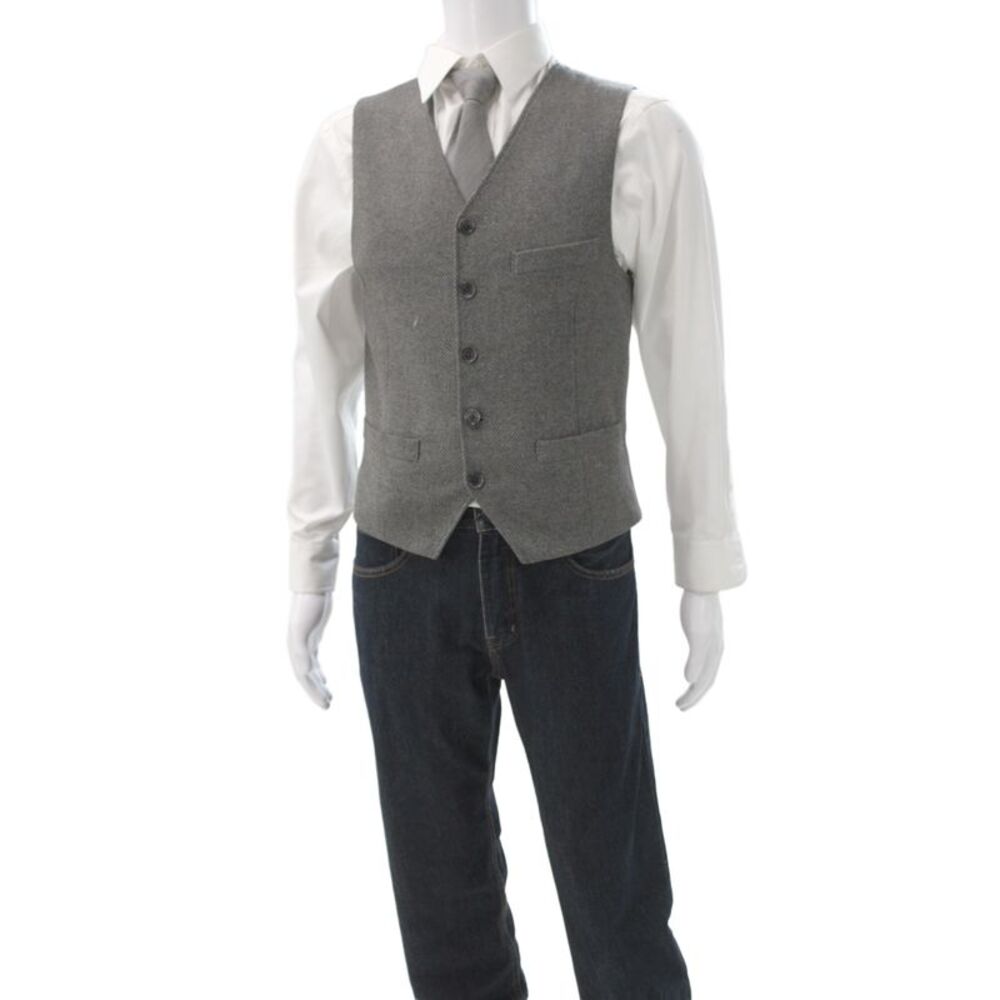 Joseph Abboud Mens Herringbone Gray Vest Polyester Button Size S